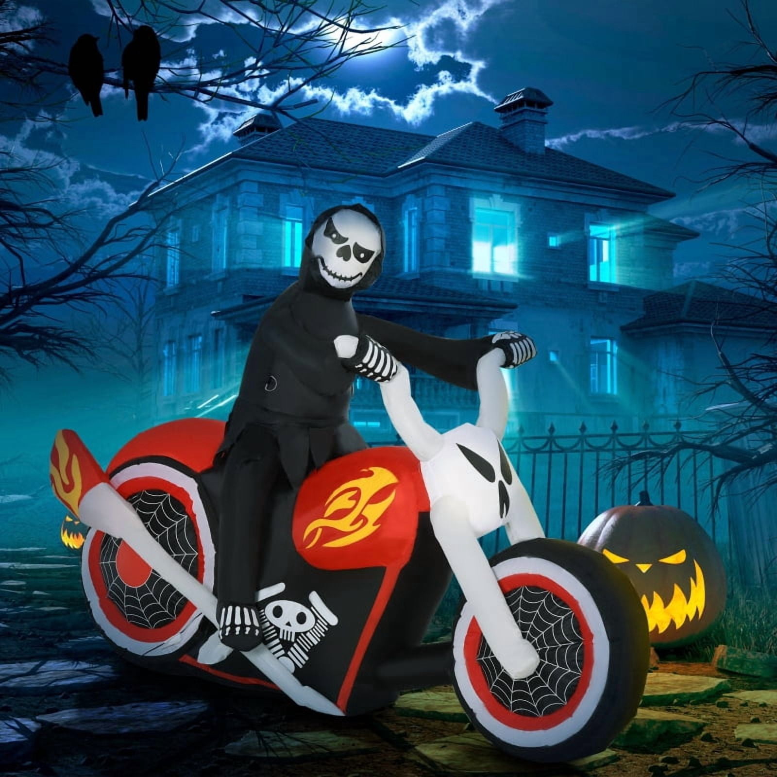 Alvantor Halloween Decoration Inflatables Grim Ghost Biker, Blow-Up LED Yard Decor 70.75"x25.5"x47.25" Black