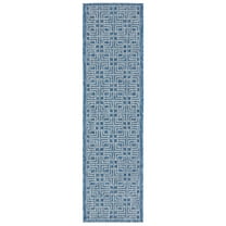 SAFAVIEH Courtyard Neville Geometric Tiles Indoor/Outdoor Runner, 2'3" x 8', Navy/Grey