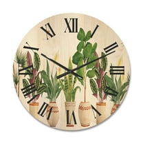 Designart 'Trio of Houseplants Sanseviera Snake Plants On White' Farmhouse Wood Wall Clock