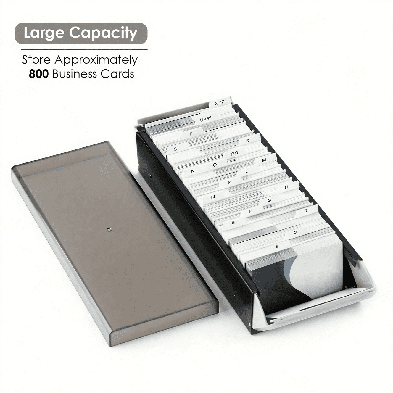 Alphabetical Index Card File Box with Transparent Lid for Office Organization