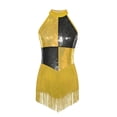 thumbnail image 3 of inlzdz Women's Shiny Sequin Jazz Latin Dance Leotard Tassel Hem Bodysuit Rumba Samba Dancing Outfit Gold XXL, 3 of 5