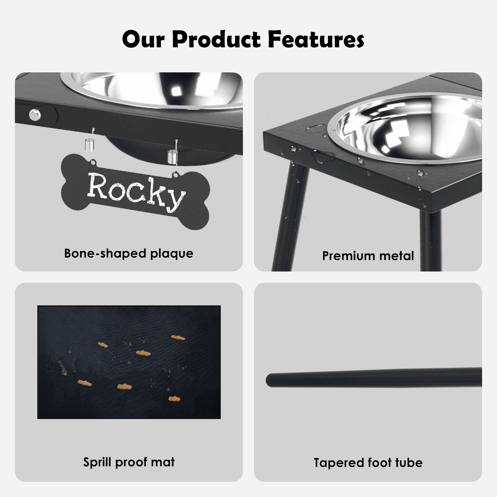 Metal Elevated Dog Bowls for Extra Large & Large Dogs,15'' Tall Dog Feeder with Bowls and Sprill Proof Mat
