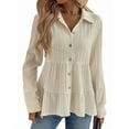 thumbnail image 3 of Women'S Button Down Peplum Blouse Long Sleeve Collared Loose Fit Shirts Textured Top White XXL, 3 of 9