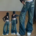 thumbnail image 5 of Otqutp Girls' Jeans Casual Elastic Waist Straight Leg Denim Pants Y2k Cargo Jeans Teen Girls Plus Size clothing with Multi Pockets, 5 of 5
