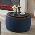 thumbnail image 3 of GZXS Round Storage Upholstered Ottoman, 25.5" Linen Fabric Multi-Use Footstool/Extra Seating/Accent End Table, 250 lbs Weight Capacity, Navy, 3 of 10