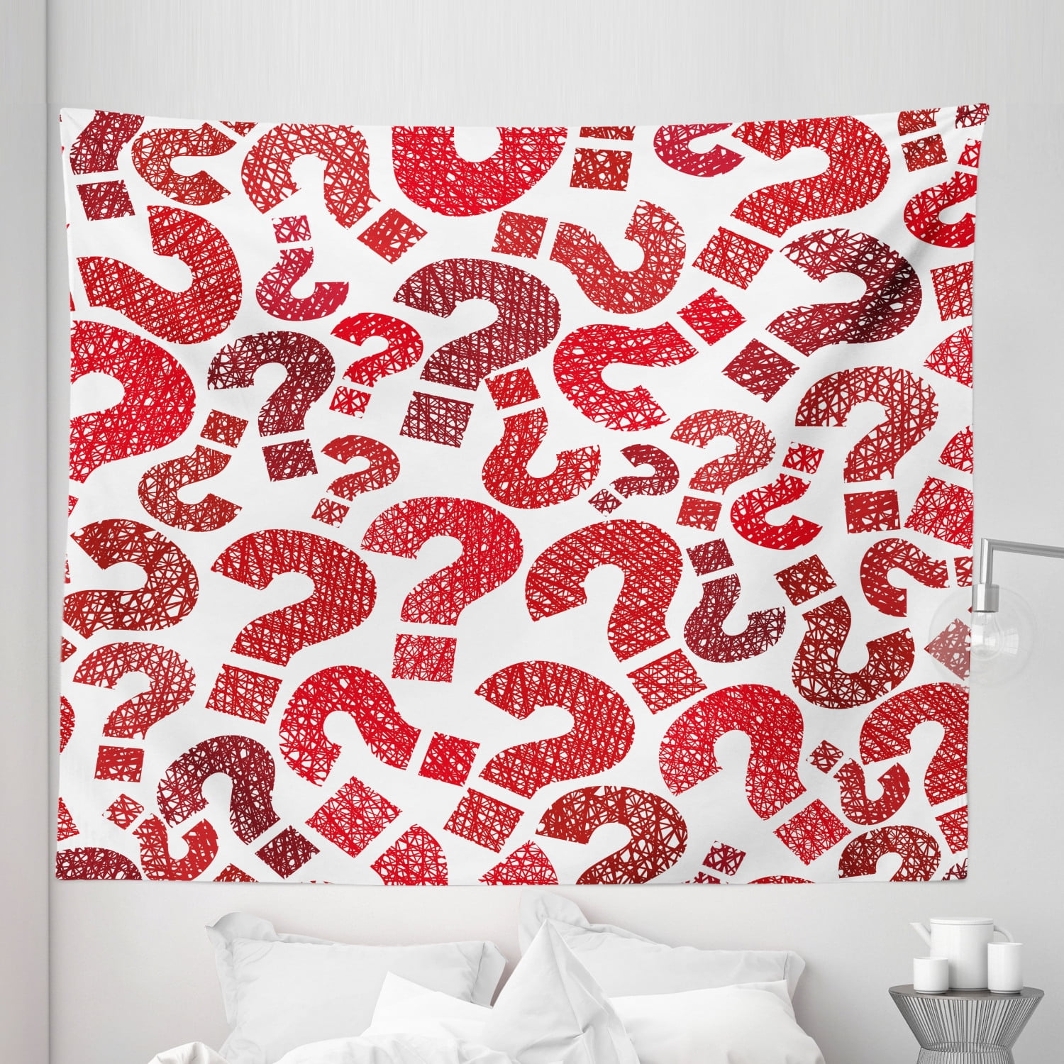 Sketchy Tapestry, Question Marks Pattern Sketch Hand Drawn Creative