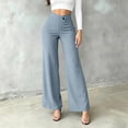 thumbnail image 3 of Lenpel Womens Work Pants Fashion Lounge Button High Waist Crossover Trousers Stretch Straight Leg Business Dress Slacks, 3 of 5