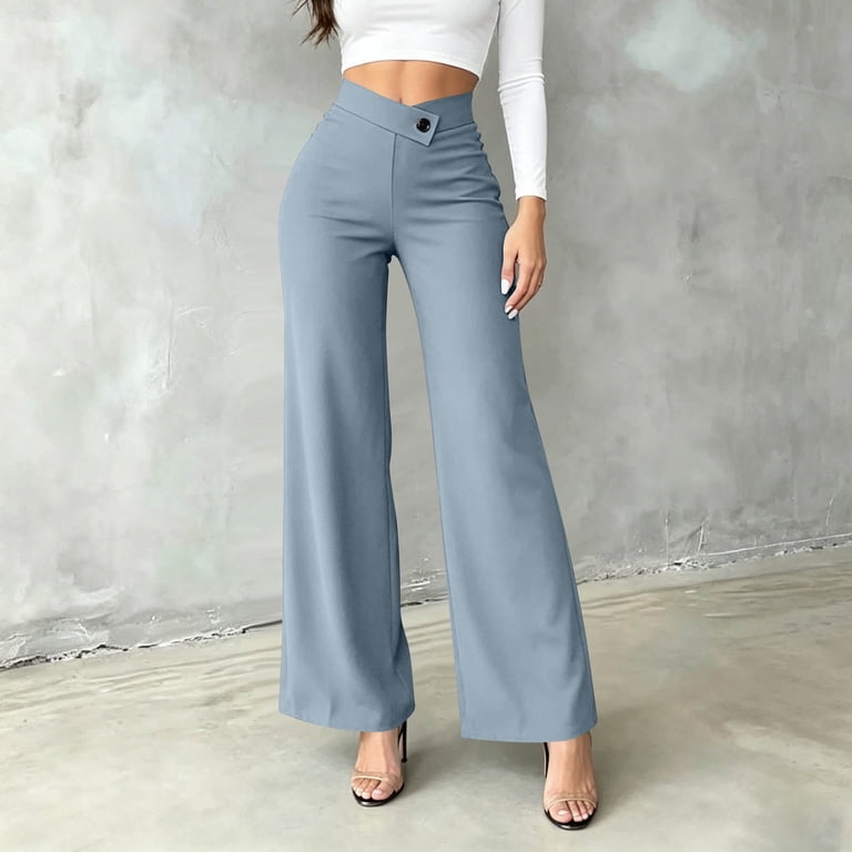 women's light blue dress pants ClodeEU Women's High Waist Straight Leg Dress Pants,Casual Business Work  Trousers Khaki,Women's Plus XXXL