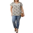 thumbnail image 2 of GRACE & GRANDEUR Women's Plus Size Easter Floral Printed Blouse Notch Neck Lace Trim Tops Ruffle Sleeve Summer Casual Top 1X Black, 2 of 6
