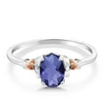 thumbnail image 2 of Gem Stone King 925 Silver and 10K Rose Gold Blue Iolite Engagement Ring for Women | 0.65 Cttw | Oval Checkerboard 7X5MM | Gemstone Birthstone | Size 9, 2 of 5