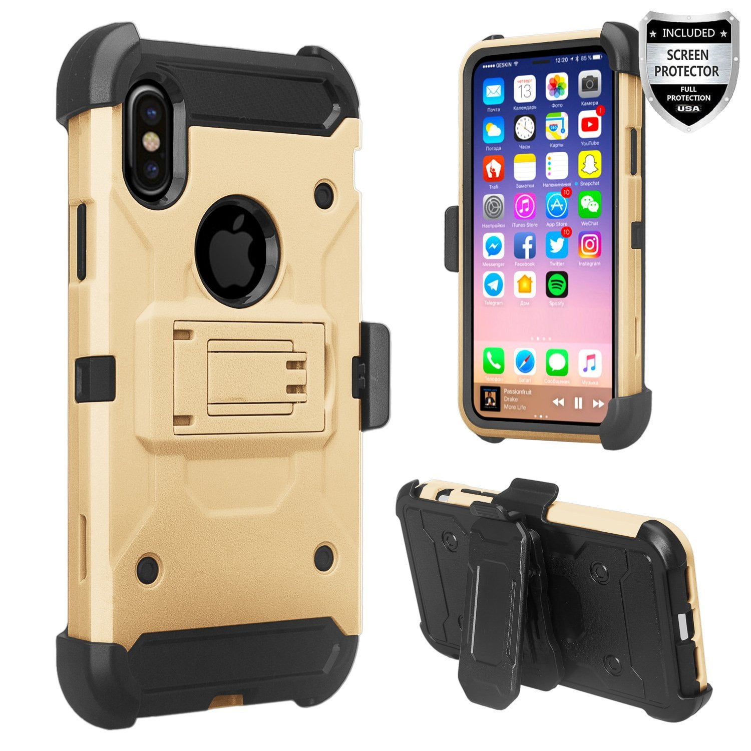 Coverlab Apple Iphone X Case Iphone 10 Case With temper Glass Swivel Slim Belt Clip Holster Protective Case Defender Cover With Swivel Locking Bel