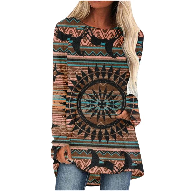 Mujeres Casual Manga larga Cuello redondo Tops Blusa suelta Popular-camisas impresas personalizadas Fridja czfsfas3537