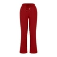 thumbnail image 3 of ibuvkizy Sweatpants Women Fashionable Solid Color Casual Comfortable Pocket High Waisted Sports Pants and Sweatpants Red,S, 3 of 5