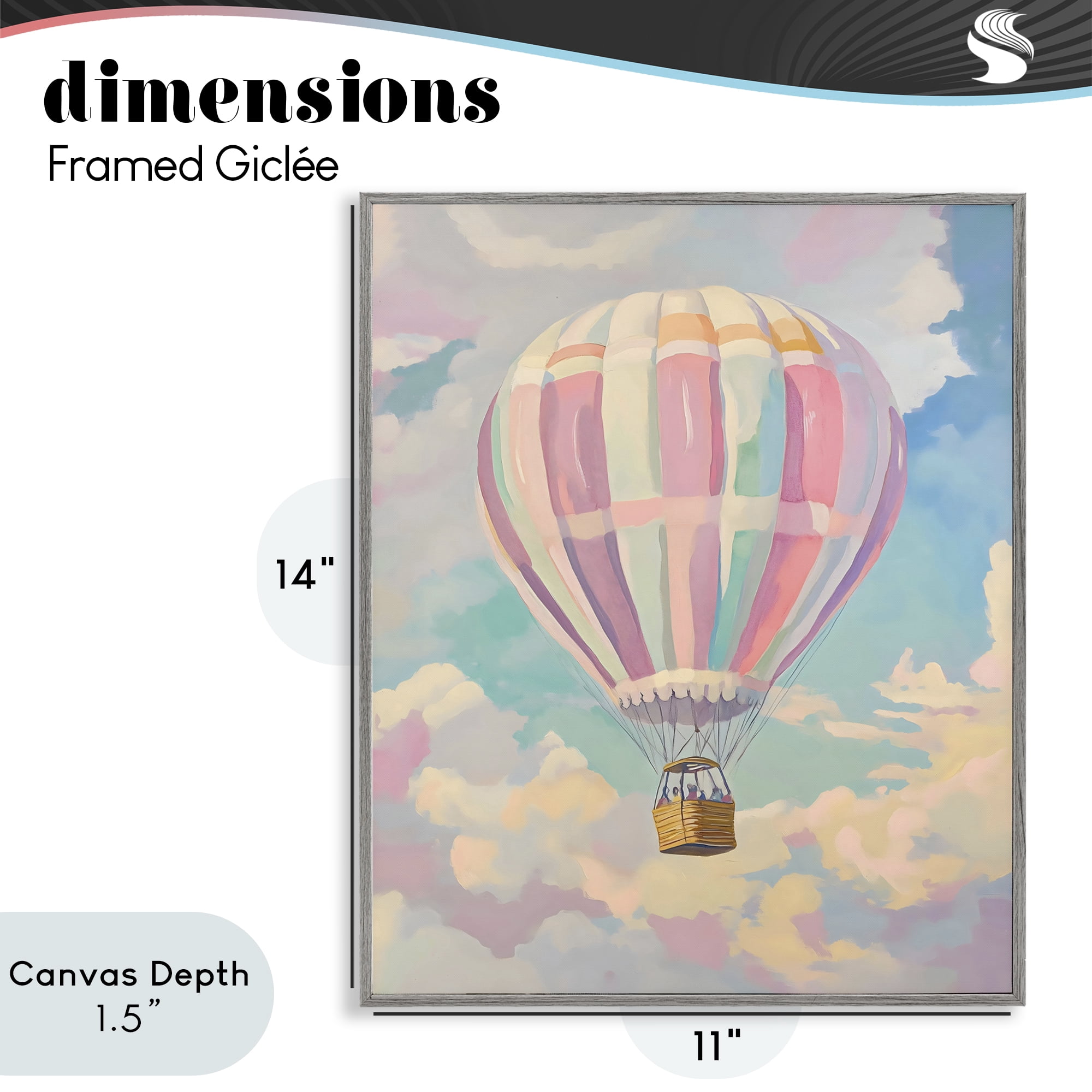 Stupell Industries Pastel Hot Air Balloon Gray Framed Giclee Art, design by The Prints Vibe