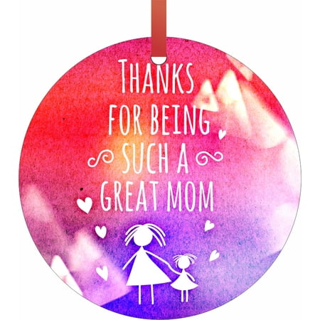 Mom Christmas Tree Gifts Thanks for Being Such a Great Mom Watercolor Grunge Print - Mother Appreciation Gift Round Shaped Flat Semigloss Aluminum Christmas Ornament Tree Decoration ()