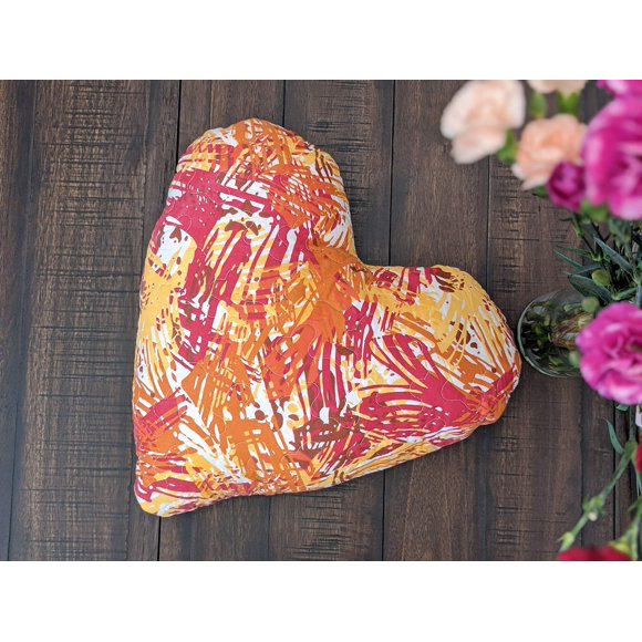 DaDa Bedding Hand-Made Sewn Heart Shaped Throw Pillow - My Lovely Valentine Cute Pop of Color - Reversible Bright Vibrant Quilted Accent Cushion with Insert- 16" X 14"