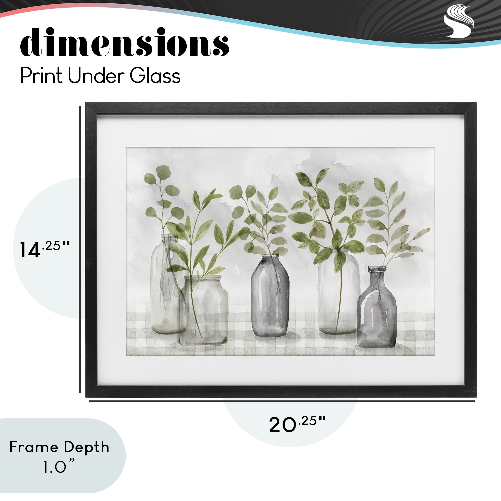 Stupell Industries Greenery Leaves in Vases Black Framed Print Under Glass, design by Nan