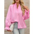 thumbnail image 3 of Women Shirt Long Sleeved Button Up Shirt Pleated V Neck Shirt Loose Casual Fluffy Top, 3 of 5