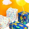 thumbnail image 4 of Blue Birthday Wrapping Paper Roll - 17 X 120 Inch - Colorful Happy Lettering, Cake, Gift Box Pattern for Kid Boys Party, Baby Shower, Holiday, 4 of 8