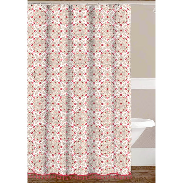 Decorative Floral Geometric Fabric Shower Curtain Taupe Tan and