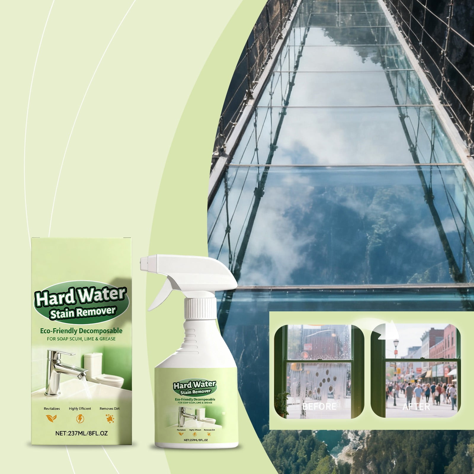 Tozuoyouz Scum Bum Cleaner, Scum Bum Hard Water Stain Remover, Scum Bum Shower Door Foaming Cleaner For Shower, Glass, Toilet, Tub & Sink Green 237Ml
