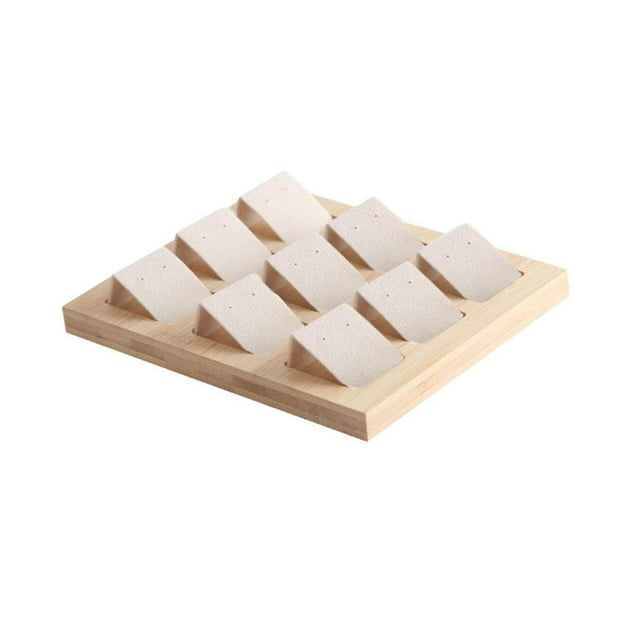 Wood Earring Card Holder w/ Holder Display Wood Tray for Jewelry Accessory Display 9 Pair Cream