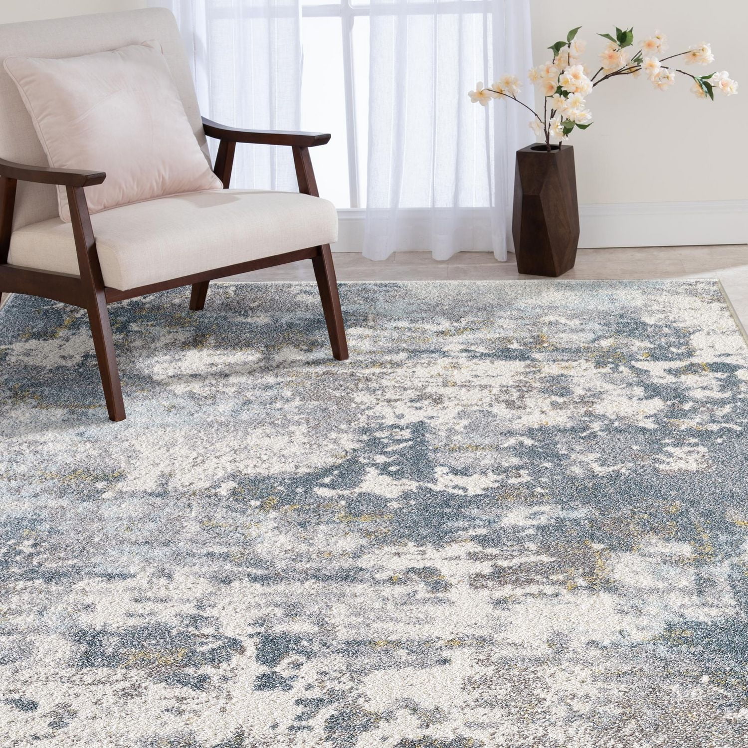 Valoria Cream and Blue Woven Area Rug