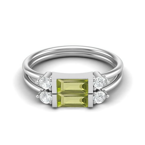 Mooneye 1.52 Ctw Baguette Peridot 925 Sterling Silver Dual Spilt Shank Valentines Day Gifts Ring