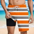 thumbnail image 2 of ZCFZJW Mens Swim Trunk with Compression Liner Casual Striped Color Block Printed Drawstring Swim Shorts Stretch Quick Dry Bathing Suits with Pockets Swimwear Orange L, 2 of 6