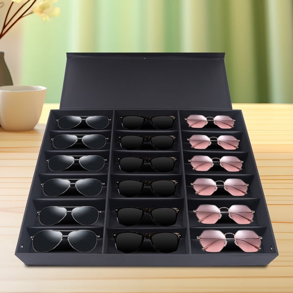 18 Slots Black Sunglasses Glasses Eyeglass Organizer Eyewear Display Case Storage Box for Offices, Homes