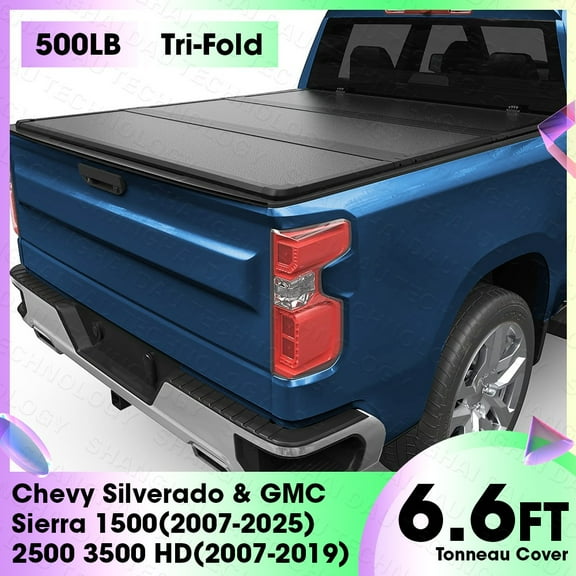 6.6FT Hard Tri-Fold Tonneau Cover Truck Bed for 2007-2025 Silverado/Sierra 1500
