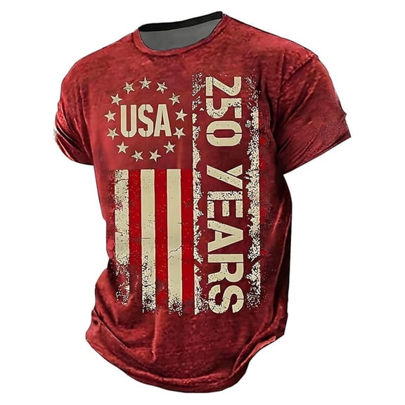 Kids 250th Anniversary 4th of July T-Shirt Patriotic Graphic Tee Independence Day Short Sleeve Crewneck Top Casual Summer Clothes for Boys Girls 2-12Y