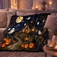 thumbnail image 6 of Enchanted Autumn Night Cottage and Pumpkins, Warm Flannel Blanket for Living Room and Family Room, Art Lovers Autumn Celebration Gift, Festive Home Decor, 6 of 9