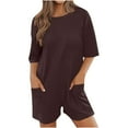 thumbnail image 4 of Uaswgudfs ​Shorts Romper for Women: Casual Loose-Fit Short-Sleeve Jumpsuit with Pockets - Breathable Cotton Summer Playsuit for Everyday Comfort Brown L, 4 of 9