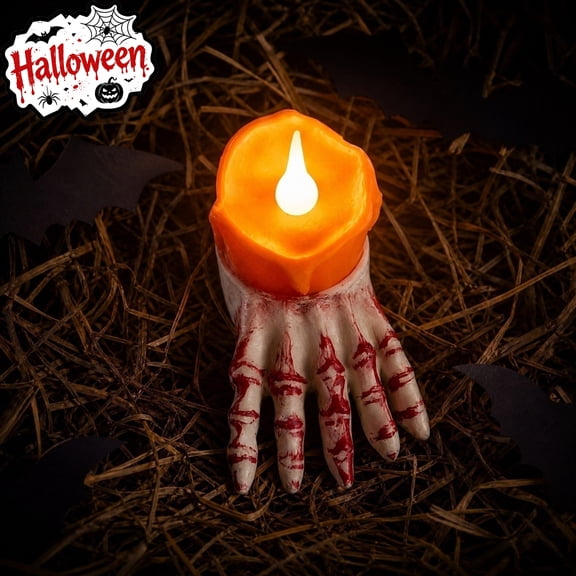 Tryvkinvive Skeleton Hand LED Candle Light,Halloween Decoration,Creepy Bone Hand Prop for Home Party Supplies Outdoor,Indoor,Yard,Haunted House and Grave Scene Decor