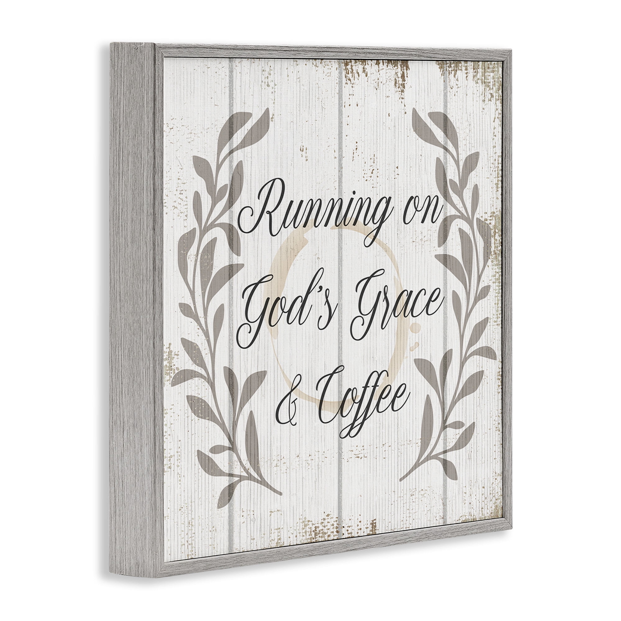 Stupell Industries God's Grace & Coffee Phrase Religious Painting Gray Framed Art Print Wall Art, 24 x 24