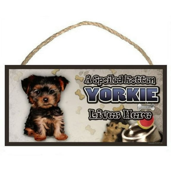 DGS Originals A Spoiled Rotten Yorkie Puppy (V2) Lives Here 5 x 10 Inch Dog Sign
