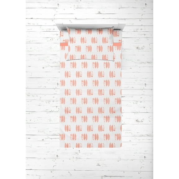 Bacati - Aztec/Tribal Coral/Navy 3-Piece 100% Cotton breathable Muslin Toddler Bedding Sheet Set, Feathers