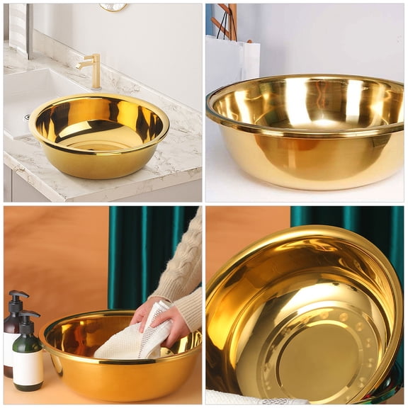 WORGEOUS Thick Stainless Steel Basin for Mixing and Washing Vegetables Household Use Basin Large Metal Basin Kitchen Mixing Basin