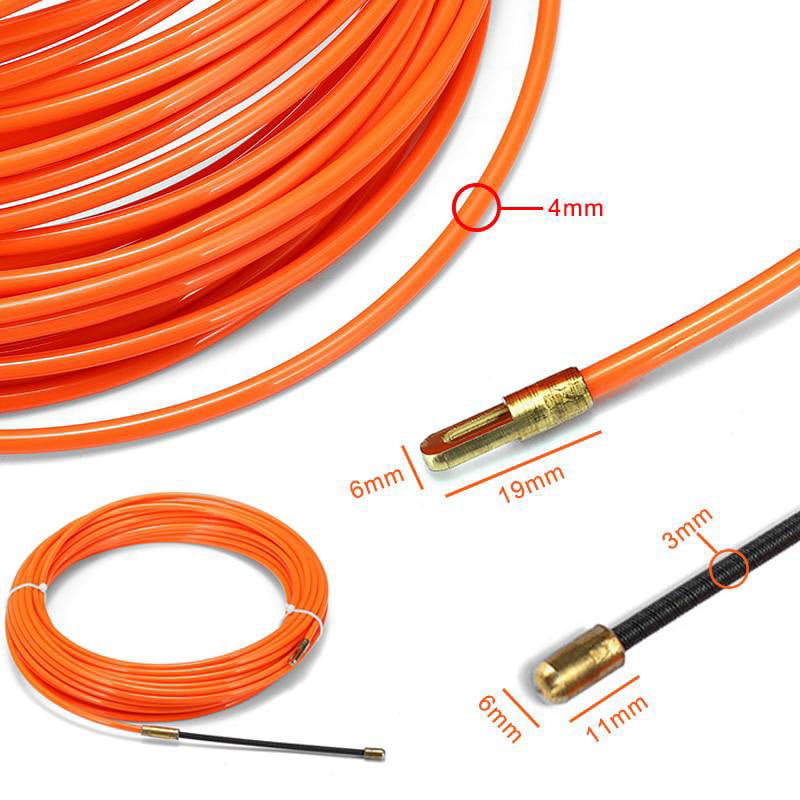REFURBISHHOUSE 4Mm 30 MèTres De Dispositif De Guidage Orange En Nylon De Cable éLectrique Push Pullers Duct Snake Rodder Fish Tape Wire 