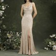 thumbnail image 3 of Robe d'Été pour Femmes avec Manches Mode Femmes Été Décontracté Col en V Sans Manches Vacances Paillettes Fendue Robe de Vacances pour Femmes Été, 3 of 10
