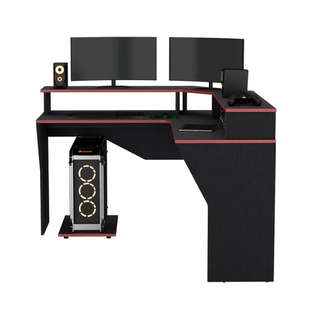 Escritorio Gamer Invictor Wengue y Rojo Virtual Muebles