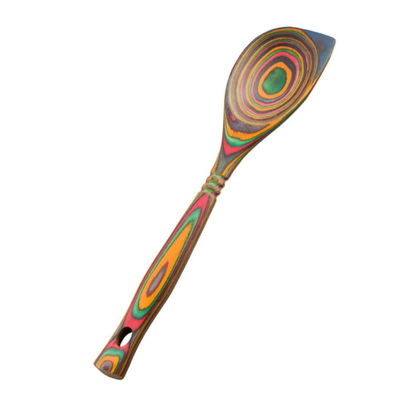 Island Bamboo Cuillère d'Angle 12 Pouces Pakkawood - Ustensiles de Cuisine Colorés en Bois pour Cuisiner, Mélanger, Servir Pâtes et Salade avec Bois - Arc-en-Ciel