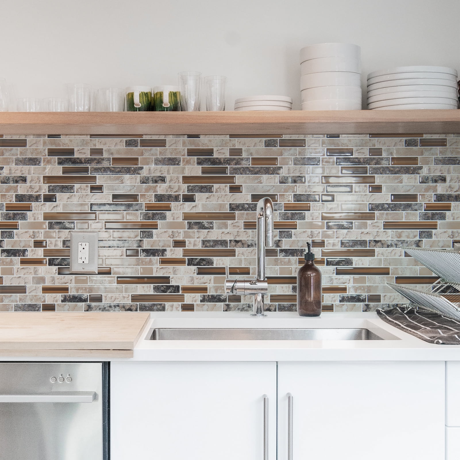 10Pcs Peel and Stick Backsplash Thicker Design,12''x12'' Self-Adhesive Wall Tiles for Kitchen,Bathroom in Sandstone