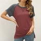 thumbnail image 4 of Camisetas casuales de manga corta para mujer, manga raglán enrollada, blusas tipo túnica con abertura lateral suelta (rojo ladrillo), 4 of 5