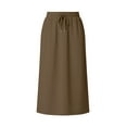 thumbnail image 3 of JWD Women's Elastic High Waist Maxi Skirt - Back Slit Flowy Wrap Skirt with Pockets for Casual Work Army Green XS, 3 of 10