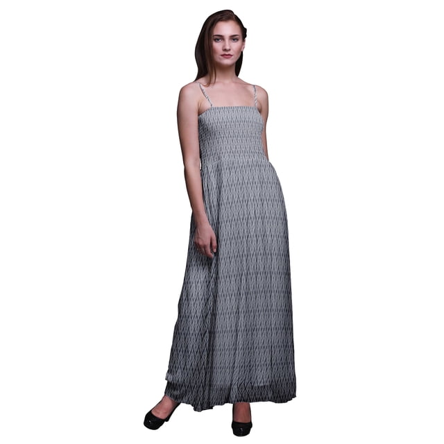 Bimba Robe à Bretelles Spaghetti Smockée Fluide Imprimée Feuilles de Monstera Bimba pour Femmes-TG