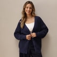 thumbnail image 4 of QUALFORT 100% Cotton Cardigan Sweaters for Women, V Neck Button Down Chunky Knit Cozy Relaxed Fit Sweater Cardigan, Navy XL, 4 of 9
