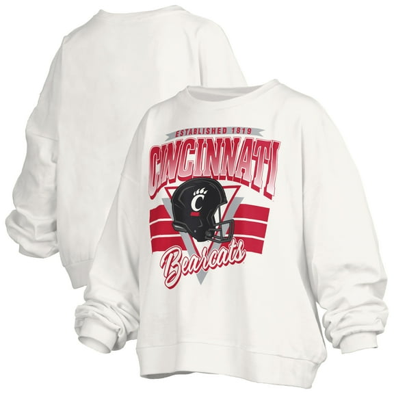 Women's Pressbox White Cincinnati Bearcats Oversized Janice Retro Waist-Length Pullover Sweatshirt