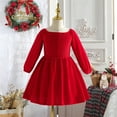 thumbnail image 2 of Generic Girls Santa Christmas Long Sleeve Dress Kids Christmas Festival Long Sleeve Dress Girls Christmas Solid Color Dress Western Girl Corduroy Red New Year Dress Children Holiday Party Tutu Dress, 2 of 9